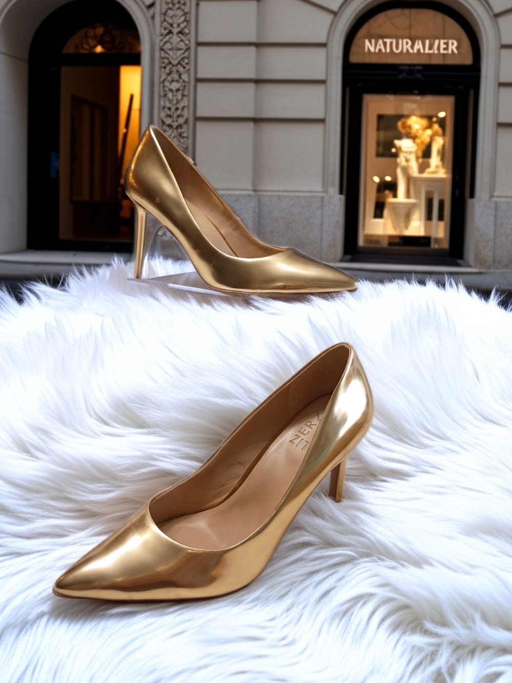 Naturalizer Anna Metallic Gold Pointed-Toe Stiletto Pumps SZ 8 W/Flaws